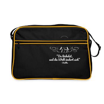 Buddha - "Happy Buddha" - Retro Tasche - Schwarz/Gold - Vorne