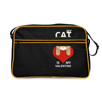 My cat is my valentine. Valentinstagkatze - Retro Tasche - Schwarz/Gold - Vorne