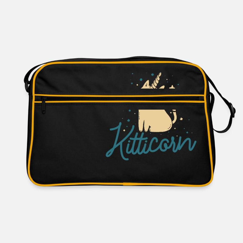Kitticorn - Katze - Horn - Kätzchen - Einhorn - Retro Tasche - Schwarz/Gold