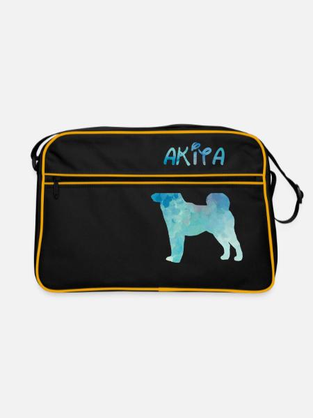 Akita in Aquarell - Retro Tasche - Schwarz/Gold - Vorne