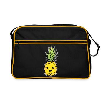 Kawaii Ananas Mascotte - Retro Tasche - Schwarz/Gold - Vorne