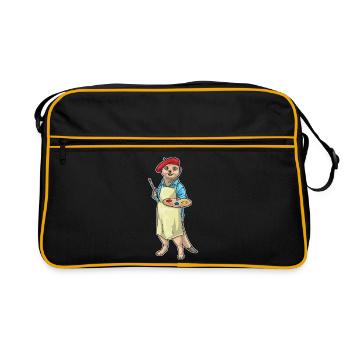 Meerkat Painter Brush Painting - Retro Bag - black/gold - Front
