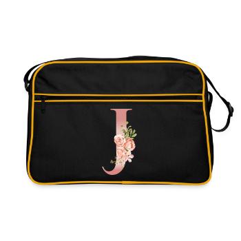 Monogramme J florale aquarelle - Sac Retro - noir/or - Devant