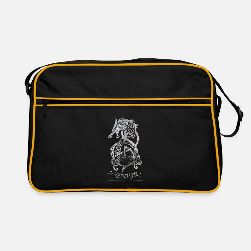 Fenrir Wolf - Oldstyle Walhalla Design - Retro Tasche - Schwarz/Gold