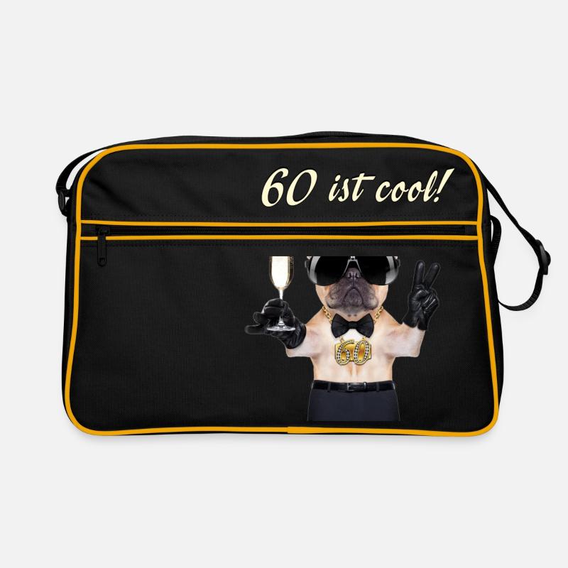 NEU Geburstags Mops 60 ist cool RAHMENLOS Geschenk - Retro Tasche - Schwarz/Gold