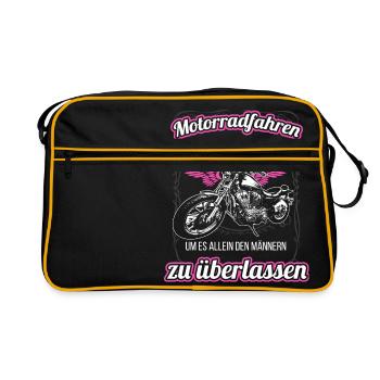 Bikerin und stolz drauf! - Retro Tasche - Schwarz/Gold - Vorne
