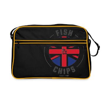 Fisch und Chips - britischer Stil - Retro Tasche - Schwarz/Gold - Vorne