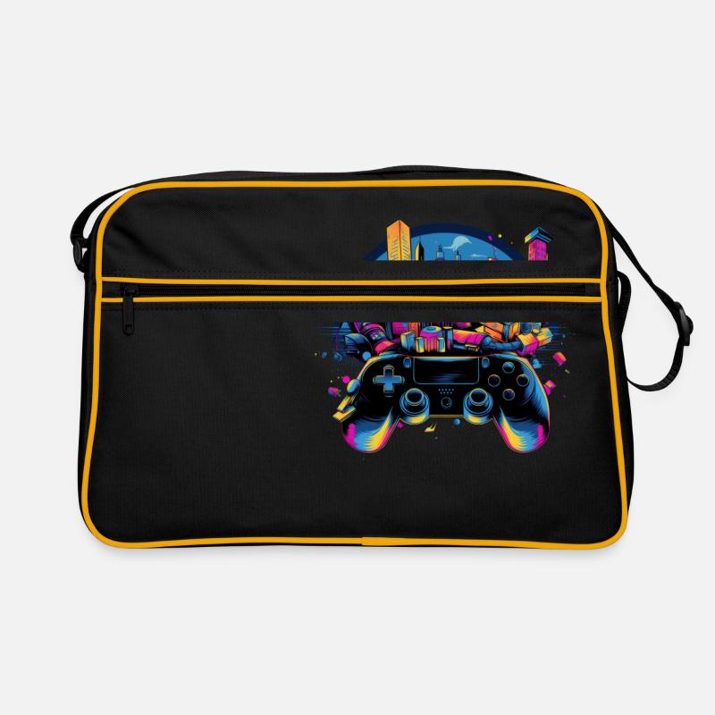 Gaming Universe: Controller & Cityscape Art Retro Tasche