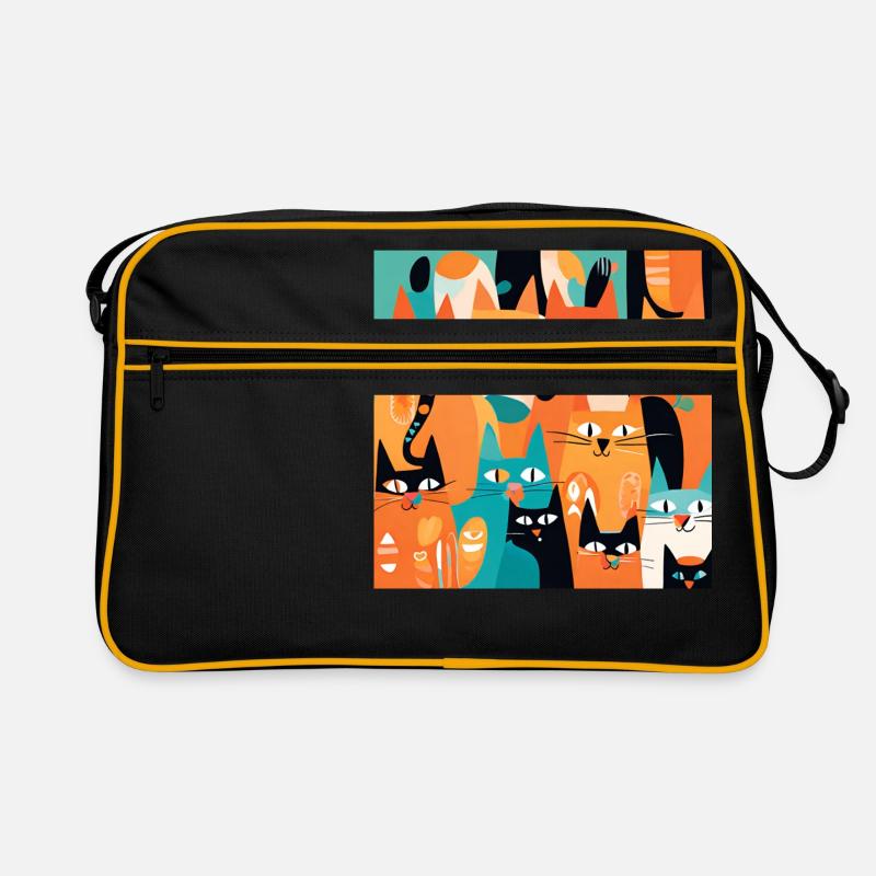 Boho Cats Abstrakt Plants - Retro Tasche - Schwarz/Gold