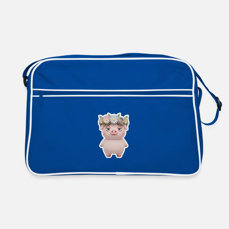 Genervtes Schwein mit Blumenkranz Statement Retro Tasche