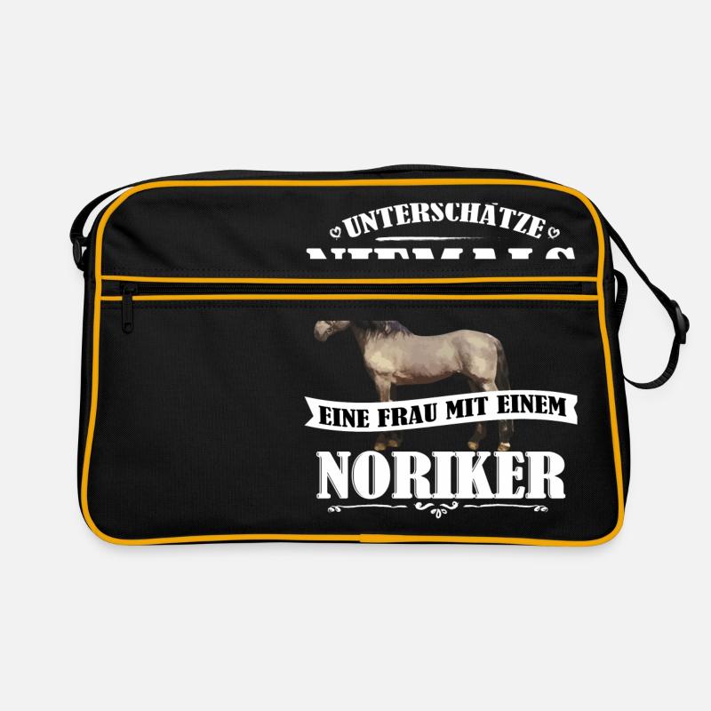 Noriker Pferde Shirt-UNF - Retro Tasche - Schwarz/Gold