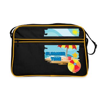 Summer time on the beach with umbrella on vacation - Retro Bag - black/gold - Front