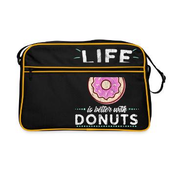 Donut Donuts Süß Pink Geschenk Essen Nachspeise - Retro Tasche - Schwarz/Gold - Vorne