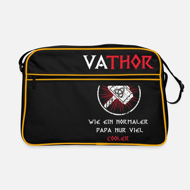 Fathor Vathor Vater Thor Hammer Vatertag Geschenk - Retro Tasche - Schwarz/Gold