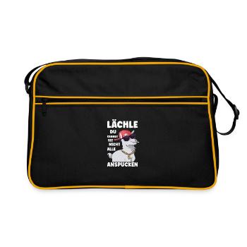 Lächle du kannst sie nicht alle Alpaka Sprüche - Retro Tasche - Schwarz/Gold - Vorne