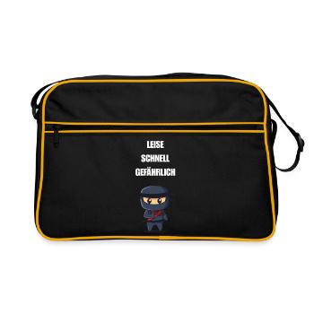Leise Schnell Gefährlich Ninja - Retro Tasche - Schwarz/Gold - Vorne