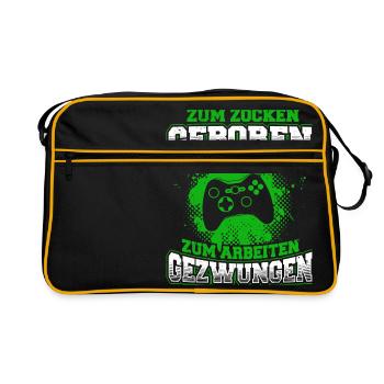 Zum Zocken geboren Gamer - Retro Tasche - Schwarz/Gold - Vorne