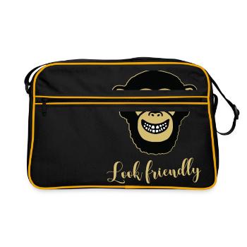 Monkey Chimpanzee - Look friendly - Retro Bag - black/gold - Front