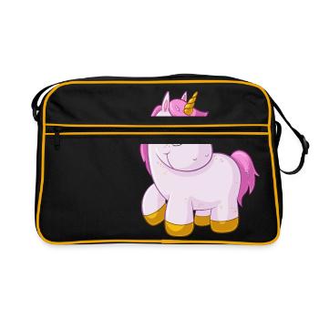 Licorne de dessin animé rose - Sac Retro - noir/or - Devant