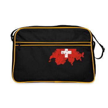Schweiz Landkarte distressed Flagge Schweizerkreuz - Retro Tasche - Schwarz/Gold - Vorne