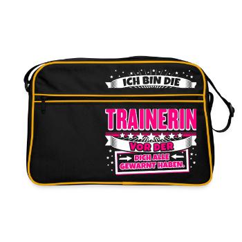 Lustiges Shirt Verrückte Trainerin - Retro Tasche - Schwarz/Gold - Vorne