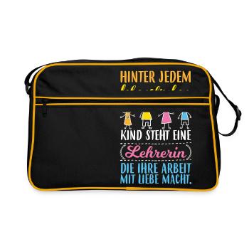 lebensfrohes Kind - Lehrerin mit Liebe - Retro Tasche - Schwarz/Gold - Vorne