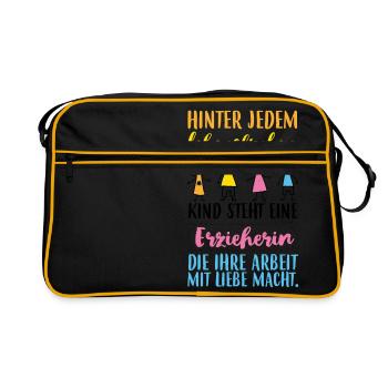 lebensfrohes Kind - Erzieherin mit Liebe - Retro Tasche - Schwarz/Gold - Vorne