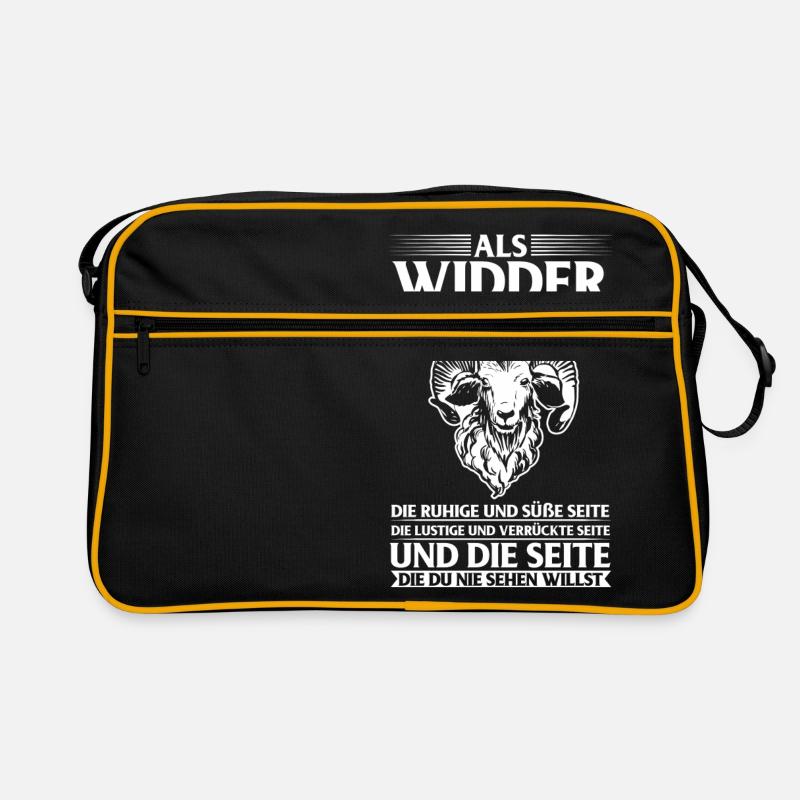 Als WIDDER habe ich 3 Seiten... Sternzeichen - Retro Tasche - Schwarz/Gold