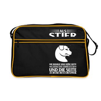 Als STIER habe ich 3 Seiten... Sternzeichen - Retro Tasche - Schwarz/Gold - Vorne