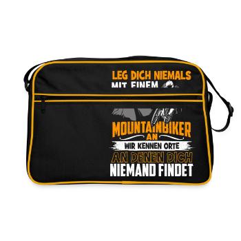 Leg dich niemals mit einem Mountainbiker an - Retro Tasche - Schwarz/Gold - Vorne
