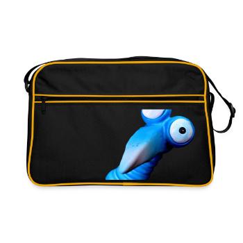 oiseau bleu drôle avec de grands yeux - Sac Retro - noir/or - Devant