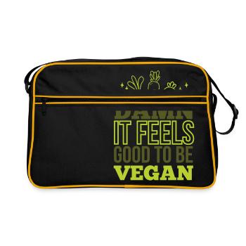 Damn it feels good to be Vegan | Vegan sein rockt! - Retro Tasche - Schwarz/Gold - Vorne