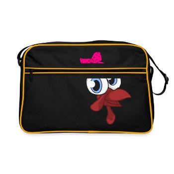 Turkey Face Girl Pink Bow - Retro Bag - black/gold - Front