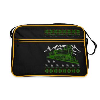 Train Railway Ugly Christmas Jumper - Retro Bag - black/gold - Front