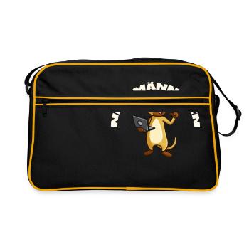 Nerd Erdmännchen mit Brille und Notebook Geschenk - Retro Tasche - Schwarz/Gold - Vorne
