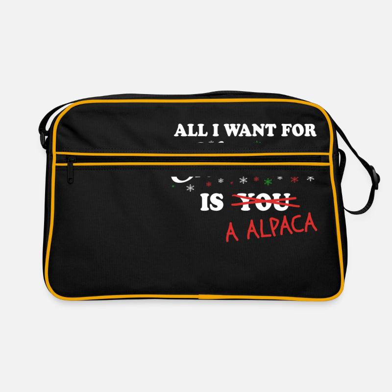 All I Want For Christmas is A Alpaca Alpacka - Retro Tasche - Schwarz/Gold
