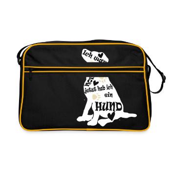 ich war normal jetzt hab ich ein Hund - Retro Tasche - Schwarz/Gold - Vorne