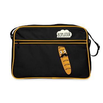 Bonjour Baguette French Bread Mustache And Beret - Retro Bag - black/gold - Front