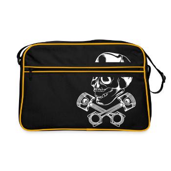 skull piston white - Retro Tasche - Schwarz/Gold - Vorne