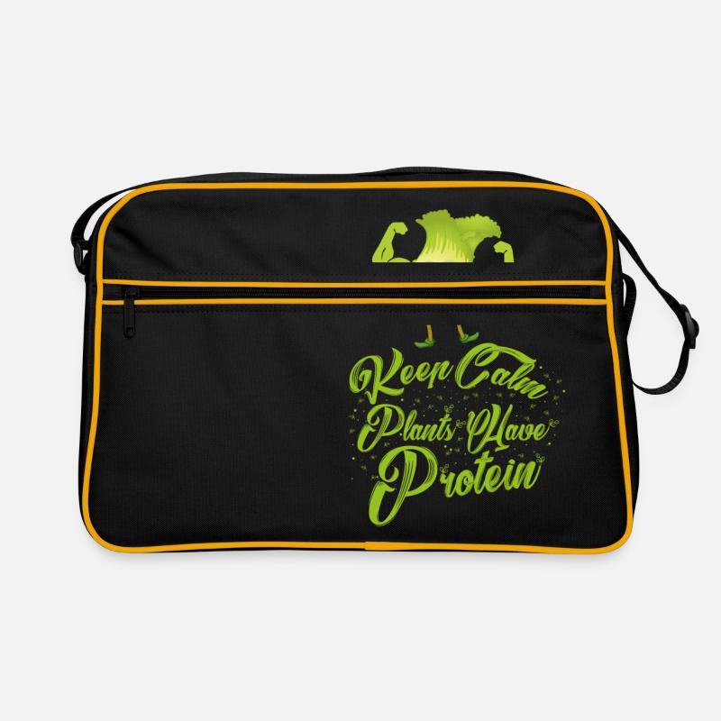 Keep Calm - Plants ont protéines - Vegan Shirt - Sac Retro - noir/or