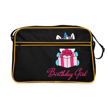 Unicorn birthday girl - Retro Tasche - Schwarz/Gold - Vorne