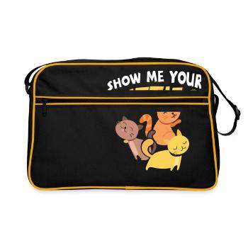 Show me your Kitties - DAS lustigste Katzenshirt - Retro Tasche - Schwarz/Gold - Vorne
