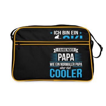 Ski fahrender Papa/Vater - Retro Tasche - Schwarz/Gold - Vorne