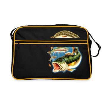 Angel Shirt Fishing 3 Fische getrennt - Retro Tasche - Schwarz/Gold - Vorne