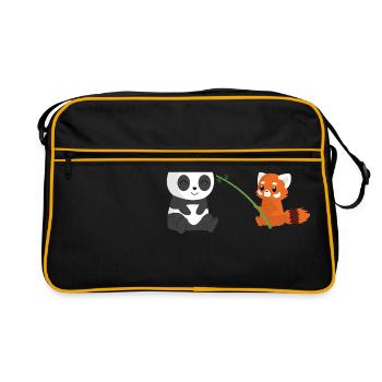Panda Bear - Red Panda - Bamboo - Gift - Retro Bag - black/gold - Front