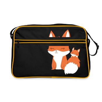 Fuchs - Füchsin - Familie - Geschenk - Fox - Retro Tasche - Schwarz/Gold - Vorne