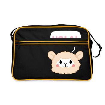 Lama - Hola - Lama T-Shirt - Lamas - Geschenk - Retro Tasche - Schwarz/Gold - Vorne