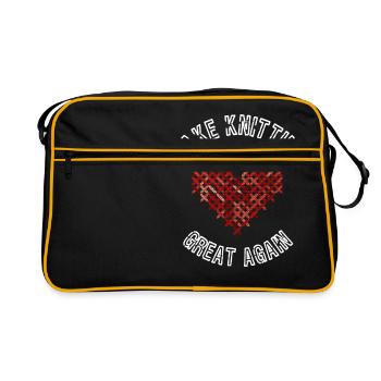 Make knitting great again Shirt - Retro Tasche - Schwarz/Gold - Vorne