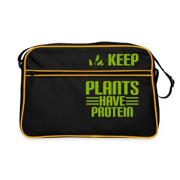 KEEP CALM - PLANTS HAVE PROTEIN - Vegan - Retro Tasche - Schwarz/Gold - Vorne