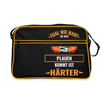 PLAUEN - Egal wie hart du bist PLAUEN ist HÄRTER - Retro Tasche - Schwarz/Gold - Vorne